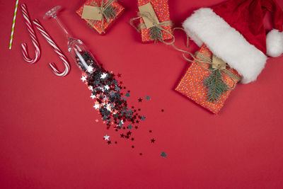 High angle view of christmas decoration on table