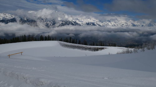 Scenic view of snowcapped mountains against sky