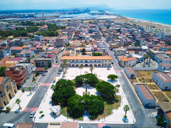 Aerial view of the city of san ferdinando with its port