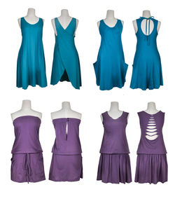 Row of clothes hanging on white background