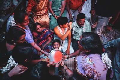 High angle view of people at market