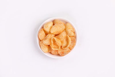 High angle view of breakfast on white background