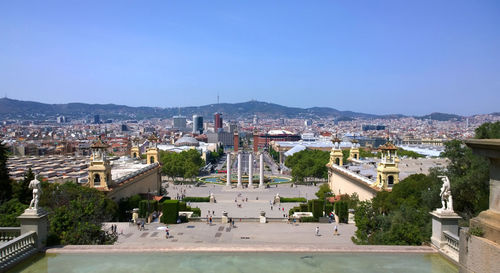 High angle view of buildings in city