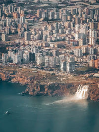 High angle view of city at waterfront