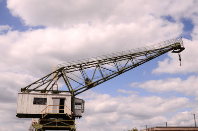 Low angle view of crane against sky