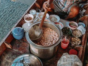 High angle view of preparing food