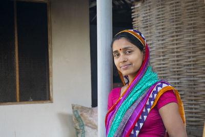 Portrait of happy indian woman wearing sari 