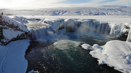 Godafoss waterfall in winter time