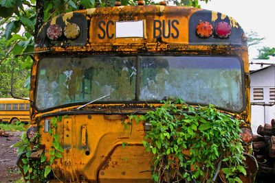 Close-up of abandoned car