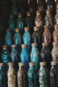 Full frame shot of glass bottles