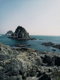 Scenic view of sea against clear sky