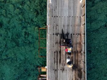 High angle view of boats in water