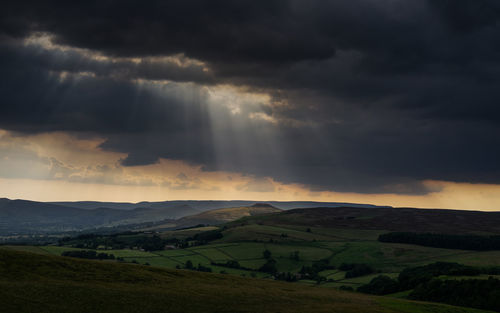 Scenic view of storm clouds over land