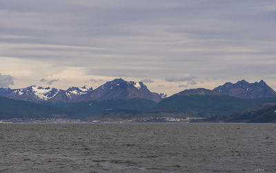 Scenic view of snowcapped mountains against sky