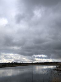 Scenic view of lake against cloudy sky