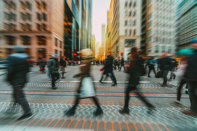 People walking on city street