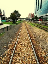 Railroad tracks against clear sky