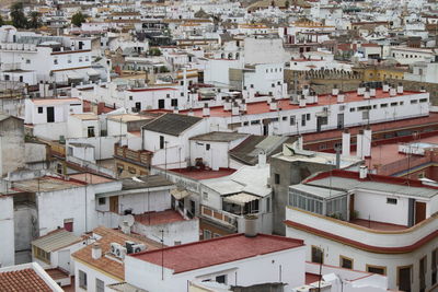 High angle view of buildings in city