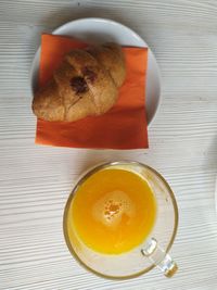 High angle view of breakfast on table