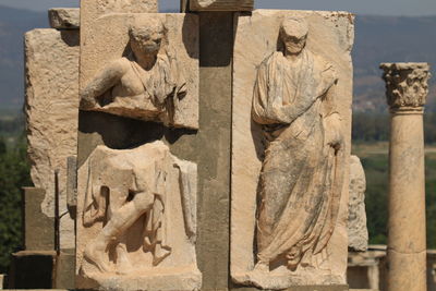 Low angle view of statue in ephesus archaeological site 