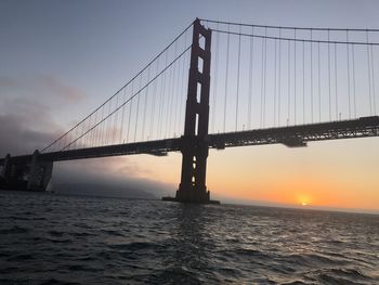 View of suspension bridge at sunset