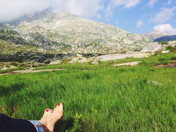 Low section of people on grassy field
