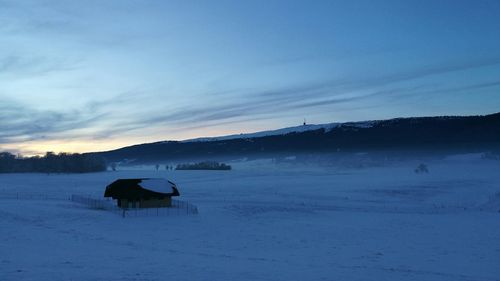 Silhouette of horse on snow covered landscape