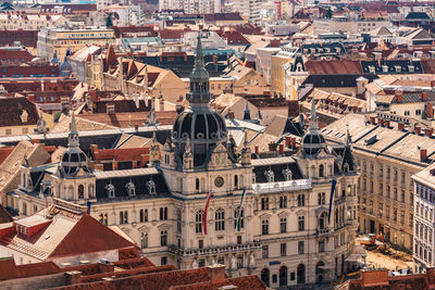 High angle view of buildings in city