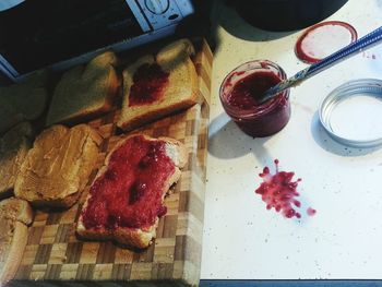 High angle view of food on table