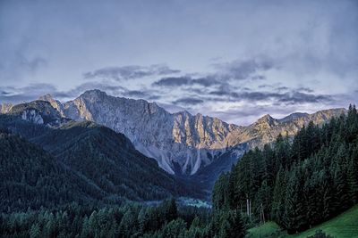 Scenic view of mountains against sky during winter