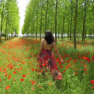 Rear view of woman standing on field