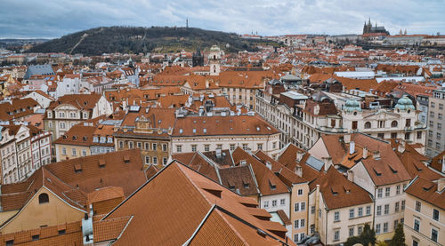 High angle view of old town in city