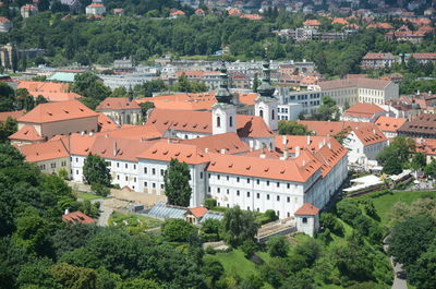 High angle view of buildings in town