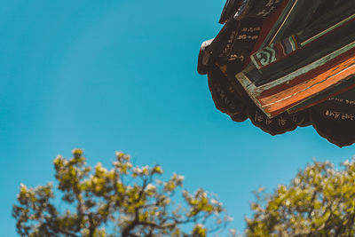 Low angle view of tree against blue sky