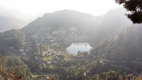 Scenic view of mountains during foggy weather