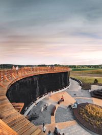 High angle view of river against sky during sunset