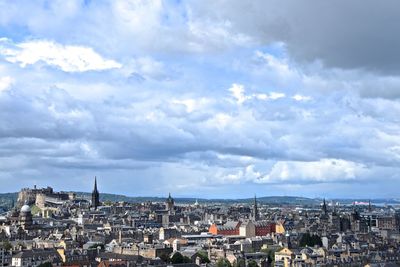 High angle shot of townscape against sky