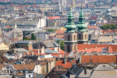 High angle view of buildings in city