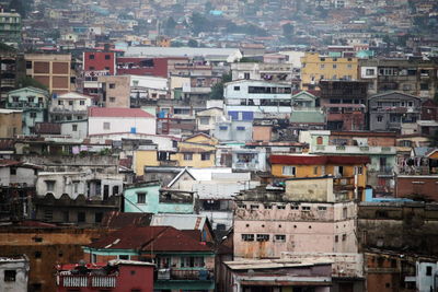 High angle view of buildings in city