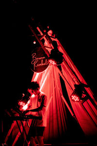 Low angle view of illuminated statue at night