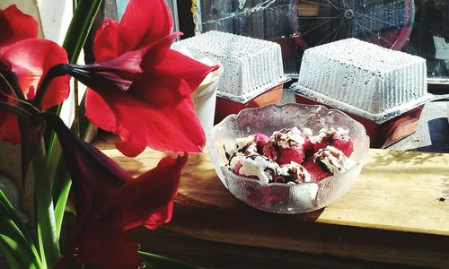 Close-up of flowers on table