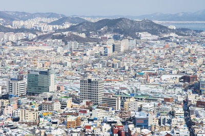 High angle view of townscape against sky