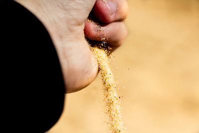 Close-up of hand holding sand