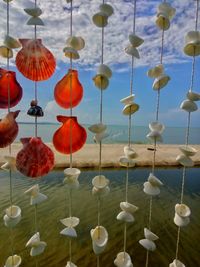 View of multi colored umbrellas hanging in row