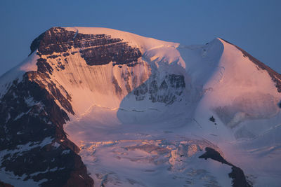 Scenic view of snowcapped mountains against clear sky