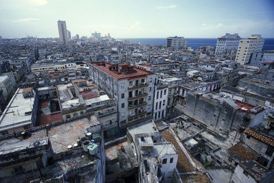 High angle view of buildings in city