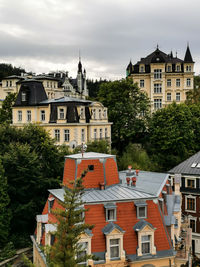 High angle view of buildings in town