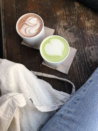 High angle view of coffee on table