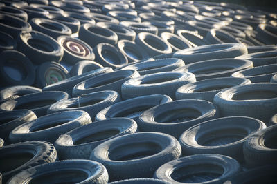 Full frame shot of old tire wheels