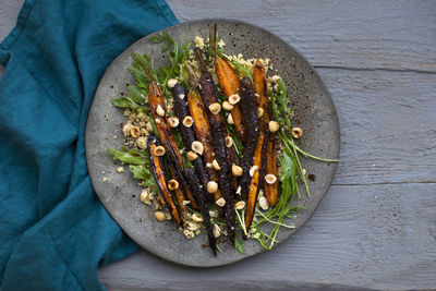 High angle view of vegetables in plate